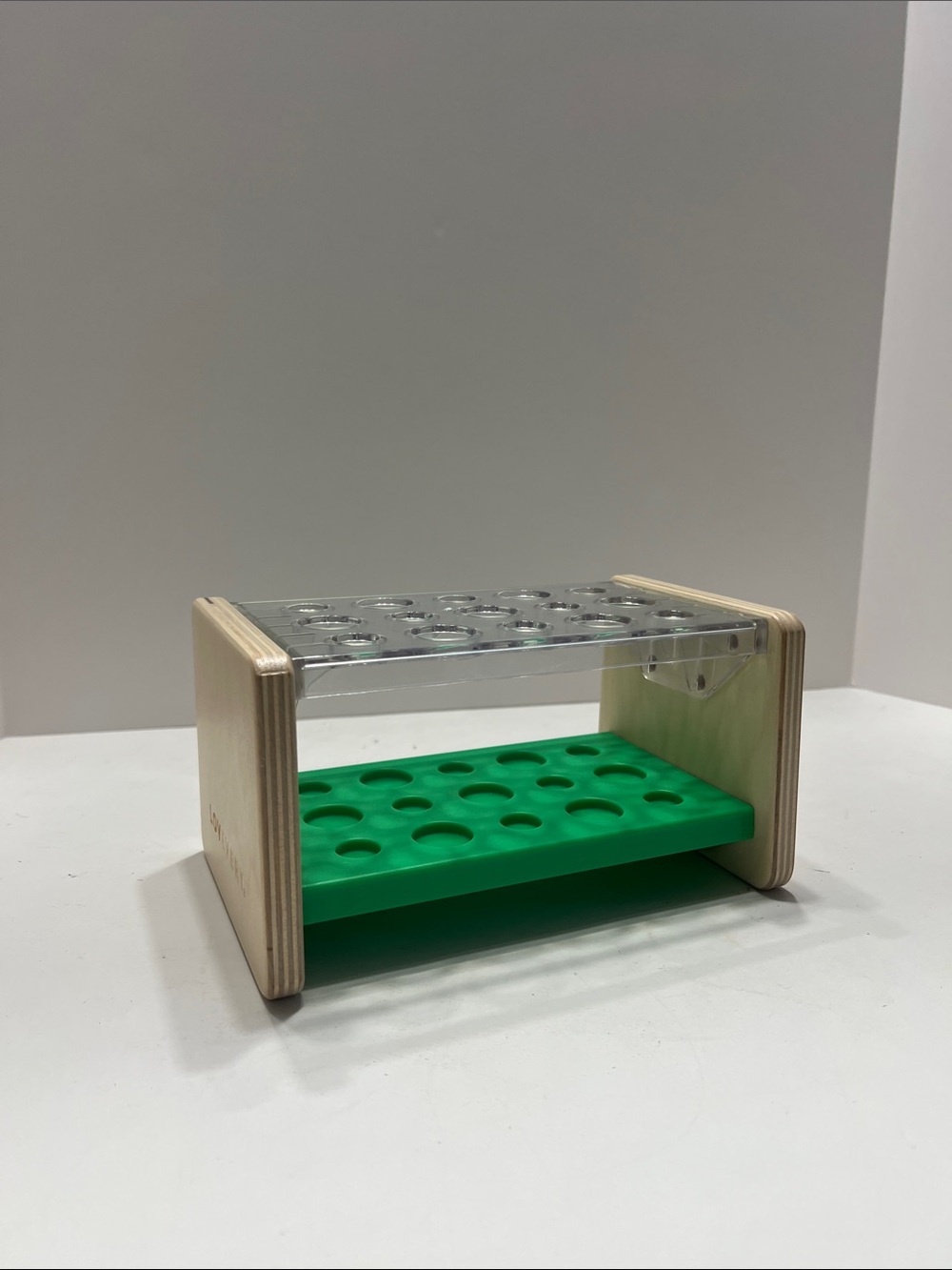 Lovevery Wood and Green Silicone Test Tube Rack - Versatile Lab Organizer